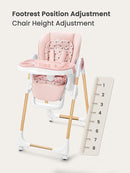 Foldable High Chair with Soft Cushion, High Chairs for Babies and Toddlers, Height Adjustable Feeding Chair, Adjustable Backrest and Footrest, Lockable Wheels, Woodgrain Star Pink by TinyTreasures Baby Boutique