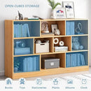 IOTXY Open Shelf Low Bookcase - Wooden 3-Tier Floor Standing Display Cabinet Organizer with Base, 8 Cubes Short Horizontal Bookshelf in Tiffany-Green by CozyNest Decor