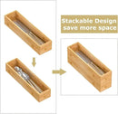 Bamboo Kitchen Drawer Organizer, Stackable Silverware Tray Utensil Organizer Cutlery Holder for Kitchen,Wooden Storage Box for Bathroom, Multi-Use Storage Bins Dividers for Office(12x3x2.5 inch） by CozyNest Decor