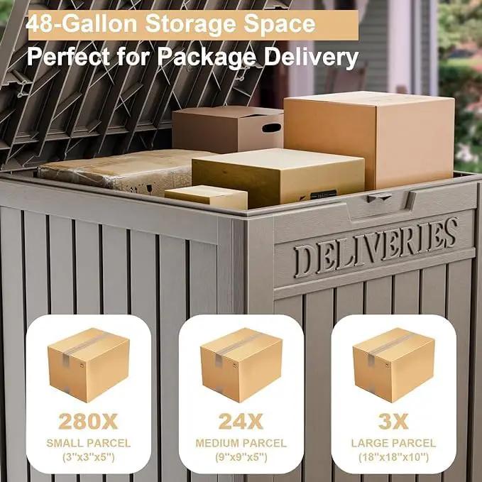 DRATO 48 Gallon Package Delivery Box, Large Lockable Storage Box, Double-Wall Resin Outdoor Package Delivery and Waterproof Deck Box for Porch, Patios, photo 2 of 7