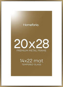 Homeforia Picture 20x28 Bronze Frame, High End Metal 20 x 28 Brass Poster Frames with Mat 14 x 22 for Photo, 20x28 Frame Matted to 14x22 Print, 28x20 Hanging Frames, Tempered Glass, Wall Kit, Set of 1 by CozyNest Decor