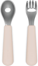 Lalo Utensils - Toddler Fork and Spoon Set - Stainless Steel and Silicone Ergonomic Toddler Utensils - Children Safe Flatware Set - 2 Pieces - Grapefruit by TinyTreasures Baby Boutique