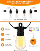 Achin 26FT LED Outdoor String Lights, Patio Lights Waterproof with 13+1 S14 Edison Shatterproof Bulbs, 2200K Dimmable Outside Hanging Lights, String Lights for Outside Backyard Bistro Market Pergola by GreenHaven Gardens