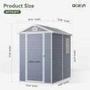Aoxun 4'x6' Resin Outdoor Storage Shed Utility Tool Shed Storage House, Multi-Purpose Utility Tool House Applicable for Bike, Clutter Storage for Backyard, Patio - Gray by GreenHaven Gardens
