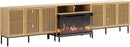 3-Sided Glass Farmhouse Fireplace TV Stand for TVs Up to 110 Inch, Oak Entertainment Center with 36" Electric Fireplace, TV Console with Storage Cabinets for Living Room by CozyNest Decor