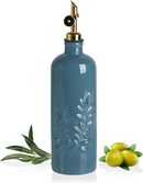Sweejar 18 Oz Oil Dispenser for Kitchen with Gravity Spout, Ceramic Olive Oil Dispenser Bottle, Relief Opaque Vinegar Container for Evoo, Vinegar, Soy Sauce, Pack of 1(Fogbule, Gold Spout) by CozyNest Decor