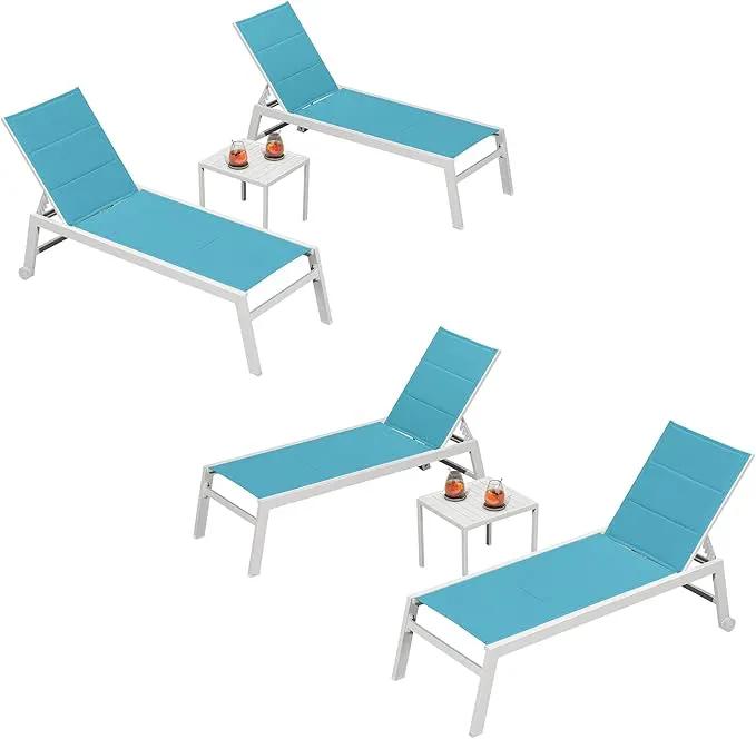 PURPLE LEAF Lounge Chair Pool Chaise Lounge Outdoor Turquoise Blue 2 Sets