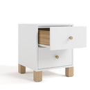 Storkcraft California 2 Drawer Nightstand (White with Driftwood) - GREENGUARD Gold Certified Nightstand for Kids Bedroom, Premium Wood Storage with Elegant, Iconic Block Feet by TinyTreasures Baby Boutique