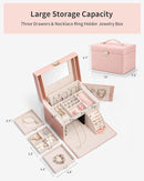 Vlando Jewelry Box Organizer for Girls Women, Large Baroque Jewelry Holder Organizer with Mirror, 3 Drawers for Bracelets, Earrings, Rings, Necklaces, Mothers Day for Loved One, Pink by TinyTreasures Baby Boutique