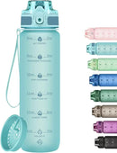 32oz Motivational Water Bottles with Time Marker & Fruit Strainer, Transparent Gradient Color Water Bottle with Times to Drink, Leakproof & BPA Free, Reusable Bottle with Strap (No Straw) by CozyNest Decor