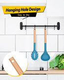 Silicone Pasta Fork and Ladle Spoon Set with Wooden Handle, Heat Resistant Non Stick Kitchen Utensils for Cooking, Stirring, Serving Spaghetti, Soup, Sauce(BLUE) by CozyNest Decor