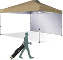 CROWN SHADES 12x12 Pop Up Canopy Tent Instant Commercial with 150D Silver Coated Fabric Including 1 Removable Sidewall, 4 Ropes, 8 Stakes, Weight Bags, STO 'N Go Bag, Beige by GreenHaven Gardens
