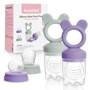 Bessentials Baby Fresh Fruit Food Feeder - 2 Pack Silicone Baby Mesh Feeders for Infant Safe Self Feeding |3 Sizes Food Pouches Included| Suitable for Baby 4m+（ Purple+Misty Green） by TinyTreasures Baby Boutique