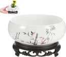 Ceramic Chinese Pot with Base Hydroponic Pot White Water Lily Bowl Ceramic Planter for Home Office Garden 7 Inch by GreenHaven Gardens