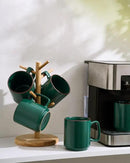 famiware Coffee Mugs Set of 4, Nebula 14oz Coffee Mugs, Ceramic Cup Set with Handle for Latte, Tea, Milk, Cappuccino, Cocoa, Dark Green by CozyNest Decor