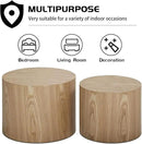 Nesting Coffee Table Set of 2, Modern Round Coffee Table with Non-Slip Feet, Oak Wooden Circle Accent Tables for Small Spaces Living Room Bedroom Balcony Office Drum Side Table