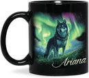Personalized Husky With Northern Lights Coffee Mug, Custom Name Black Cup 11oz 15oz, Customized Cute Husky Dog Ceramic Mug, Gift For Animal Lovers, Beautiful Landscape Keepsake Cup by CozyNest Decor