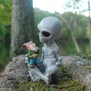 Andre' & Fritz Friendship Stories Alien and Gnome Garden Statue | Poly-Resin 6.5" h x 4" w x 3.5" d Outdoor Décor (Stories - Garden Statue) by GreenHaven Gardens