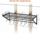 OROPY 31 Inch Wall Mounted Pot Rack Storage Shelf with 2 Tier Hanging Rails 14 S Hooks included, Ideal for Pans, Utensils, Cookware - Black by CozyNest Decor