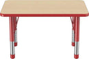 FDP Rectangle Activity School and Classroom Kids Table (24 x 36 inch), Chunky Toddler Leg, Adjustable Height 15-24 inches - Maple Top and Red Edge by CozyNest Decor