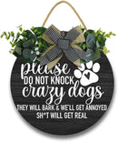 Crazy Dog Hanging Wall Sign for Front Door Home Kitchen Decor Rustic Wooden Round Sign Wall Decoration for Kitchen Dining Room Living Room Bedroom Outdoor by CozyNest Decor