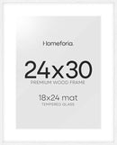 Homeforia 24x30 Poster Frame White, High End Oak 24 x 30 White Wood Picture Frames with Mat 18 x 24 for Photo, 24x30 Wooden Frame Matted to 18x24, 30x24 Large Frame, Tempered Glass, Wall Kit, Set of 1 by CozyNest Decor
