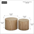 Nesting Coffee Table Set of 2, Modern Round Coffee Table with Non-Slip Feet, Oak Wooden Circle Accent Tables for Small Spaces Living Room Bedroom Balcony Office Drum Side Table