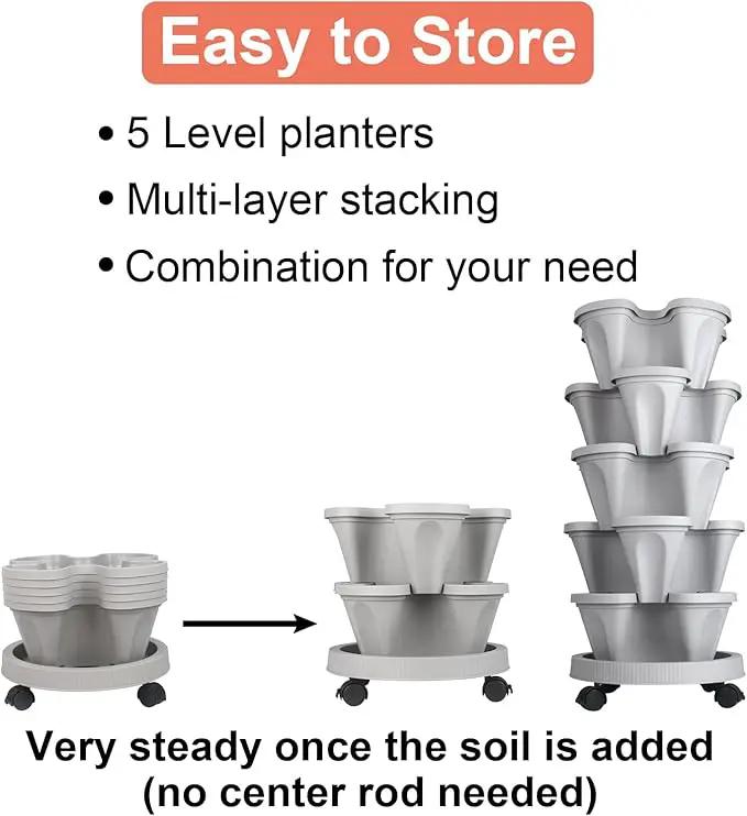 Vertical Planter 5 Tier Stackable Planters Garden Planters Strawberry Herb Flower and Vegetable Planter Indoor Outdoor Gardening Pots with Removable Wheels and Tools 2-Pack, photo 7 of 8