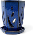 rePotme 4 x 6 inch Hexagon Ceramic Orchid Pot with Holes (Midnight Blue) - Ideal Plant Pot for Repotting Orchids and Other Flowers - Indoor/Outdoor by GreenHaven Gardens
