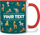 Personalized Mug for Kids - Zoo Animals - Custom Name/Text, Ceramic Hot Chocolate/Cocoa/Coffee Cup for Boys/Girls, Birthday/Christmas/Holiday Gift - 11 oz, Red Handle by TinyTreasures Baby Boutique