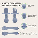 Silicone Baby Feeding Set | Baby Led Weaning Supplies Includes Suction Bowls and Divided Plates, Adjustable Bib, Baby Utensils Spoons and Forks,Cup | Baby Feeding Essentials (Blue Gray) by TinyTreasures Baby Boutique