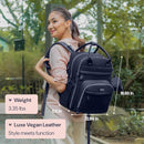 BabbleRoo Leather Diaper Bag Backpack - Baby Essentials Travel Baby Bag, Multi function, with Changing Pad, Stroller Straps & Pacifier Case – Unisex, Midnight Blue by TinyTreasures Baby Boutique