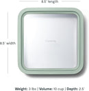 Caraway Glass Food Storage, 10 Cup Glass Container,Ceramic Coated Food Container,Easy to Store, Non Toxic, Non Stick Lunch Box Container with Glass Lids. Dishwasher, Oven,Square Shape,Mist by TinyTreasures Baby Boutique