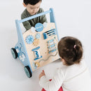 Beright Wooden Baby Walker Push and Pull Learning Activity Walker with Wheels Montessori Walker Toy Multiple Activities Center Develops Motor Skills & Stimulates Creativity (Blue) by TinyTreasures Baby Boutique