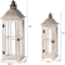 TIMRIS Large Rustic Wooden Decorative Lantern Set of 2, Modern Farmhouse Distressed Whitewash Floor Candle Lanterns, Indoor/Outdoor Hanging Lanterns for Home Decor (No Glass) by CozyNest Decor