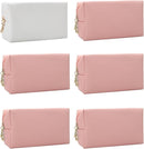 Bridesmaid Proposal Gifts Letter Cosmetic makeup bag bulk for Wedding Party Favors Bachelorette party decorations Toiletry Organizer Bag Makeup Case Gift (6, White&Pink) by TinyTreasures Baby Boutique