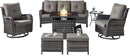 Outdoor Patio Furniture Set with Propane Fire Pit Table, 7 Pieces Wicker Patio Conversation Set with 2 Swivel Glider Rocker Chair Rattan Sofa Grey Cushion Perfect for Casual Gathering by GreenHaven Gardens
