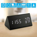 OCT17 Wooden Alarm Clock, Smart LED Digital Clock for Bedroom/desks, Upgraded with Time Temperature, Adjustable Brightness and Voice Control, Humidity Displaying - Black by CozyNest Decor