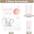 Custom Name Crib Bedding Set - Starry Sky Elephant Design, Personalized Baby Nursery Bedding 3-Piece Set– Soft Blanket, Fitted Sheet, Changing Pad Cover – for Newborns Girls Nursery Gifts by TinyTreasures Baby Boutique