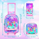Girls Rolling Backpack, Cute Unicorn Roller Wheels Kids Bookbag - Wheeled Elementary School Bag - 3PCS Unicorn by TinyTreasures Baby Boutique