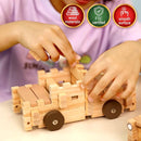 Jovi-mindly＆Notchies Wooden Blocks Train Set 101 PCS Create 40+ Shapes,Toys Educational Wooden Building Blocks Puzzles for Kids Ages 5-8 Boys and Girls,Truck/Excavator,FSC Certified,Graduate Gifts by TinyTreasures Baby Boutique