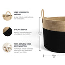 OrganiHaus Woven Laundry Basket, Large Cotton Rope Blanket Holder with Handles, Soft & Sturdy Nursery Hamper, Decorative Toy Bin for Living Room Organization 20x13 inches - Black/Honey by TinyTreasures Baby Boutique