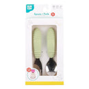 Bumkins Toddler Utensils, Kids Size Fork and Spoon Set, Silicone and Stainless-Steel Training Silverware, Angled Forks / Sporks for Self-Feeding, Children Hold Learning to Eat, 18 Mos Up, Sage Green by TinyTreasures Baby Boutique