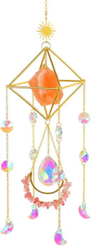 Orange Salt Crystal Suncatchers for Windows, Gemstone Sun Catcher Hanging, Unique Spiritual, Crystal Window Hanging, Boho Home Decor, Natural Stone (Orange Salt Stone) by GreenHaven Gardens