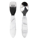 Bumkins Toddler Utensils, Kids Size Fork and Spoon Set, Silicone and Stainless-Steel Training Silverware, Angled Forks / Sporks for Self-Feeding, Children Hold Learning to Eat, 18 Months Up, Marble by TinyTreasures Baby Boutique
