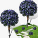 Set of 2 Artificial Boxwood Topiary Ball Trees Outdoor Faux Shrubs Artificial Boxwood Plants with Ground Spike, 24" Lavender Fake Evergreen Tree UV Resistant for Planter,Potted,Fall by GreenHaven Gardens