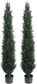 momoplant Artificial Topiary Cedar Tree Outdoor Uv Resistant, 5.5 Ft Faux Cypress Toparies Trees 67 Inch Fake Plant【2 Pack】 with Black Pot by GreenHaven Gardens