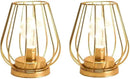 TRIROCKS Set of 2 Metal Battery Operated Lamp 7'' Tall Cage Shape Cordless Table Lamp Battery Lanterns with Warm Fairy Lights Bulb for Patio Garden Wedding Parties Indoor Outdoor(Gold) by GreenHaven Gardens