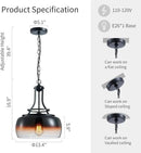 WUZUPS Chandelier Rustic Farmhouse Industrial Round Ceiling Pendant LED Light Fixture with Amber Gradient Black Glass Shades for Dining Room Kitchen Island Foyer Entryway, H 17" x W 13.4", E26 Base by CozyNest Decor