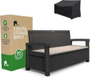 EconoHome 3 Seat Outdoor Storage Bench with Rain Cover - 90 Gallon Capacity - Weatherproof Resin Bench for Patio, Porch, Garden, Yard, Pool Area - Furniture for Pool Accessories, Gardening Tools by CozyNest Decor